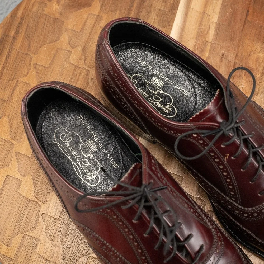 Florsheim Imperial Dress Shoes Mens 9 E Burgundy Wingtip Oxford Leather Lace Up
